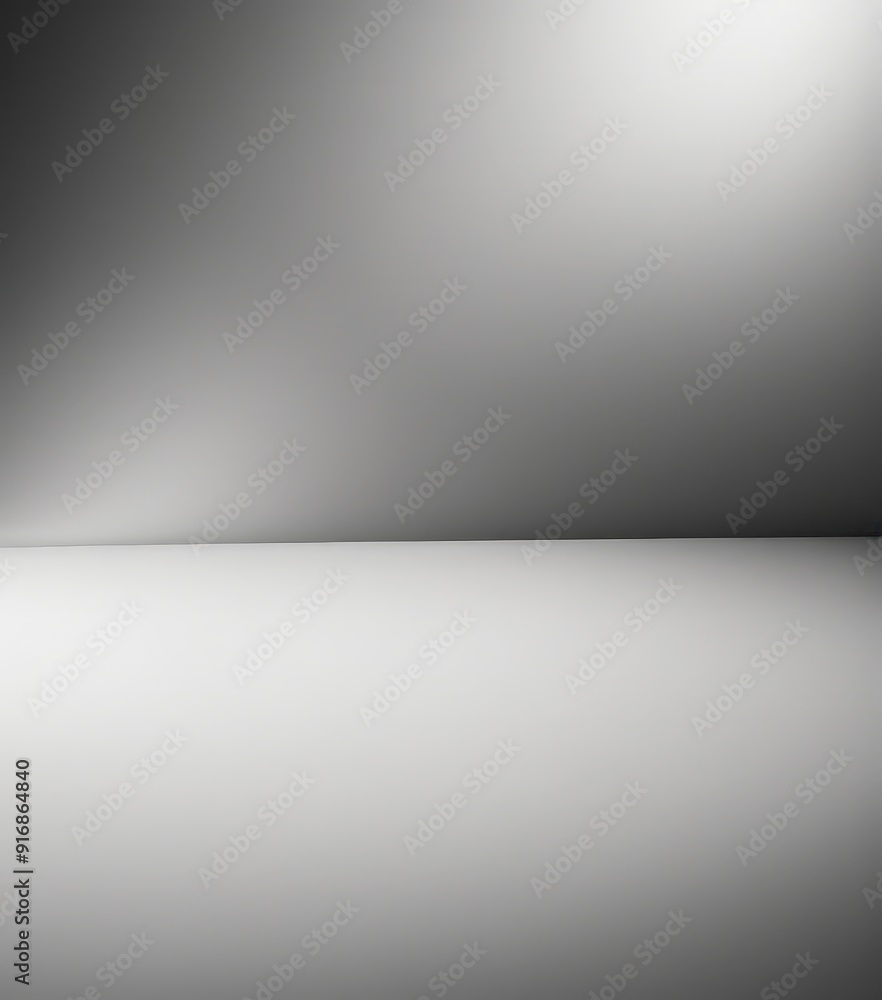 Poster black and white minimalist, empty room with gradient background, featuring single light source and s