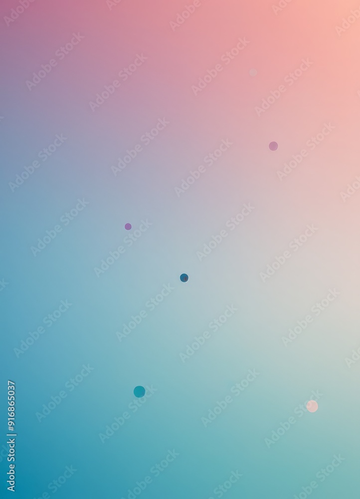 Poster gradient background transitions from pink to blue, with four small circles scattered across the fram