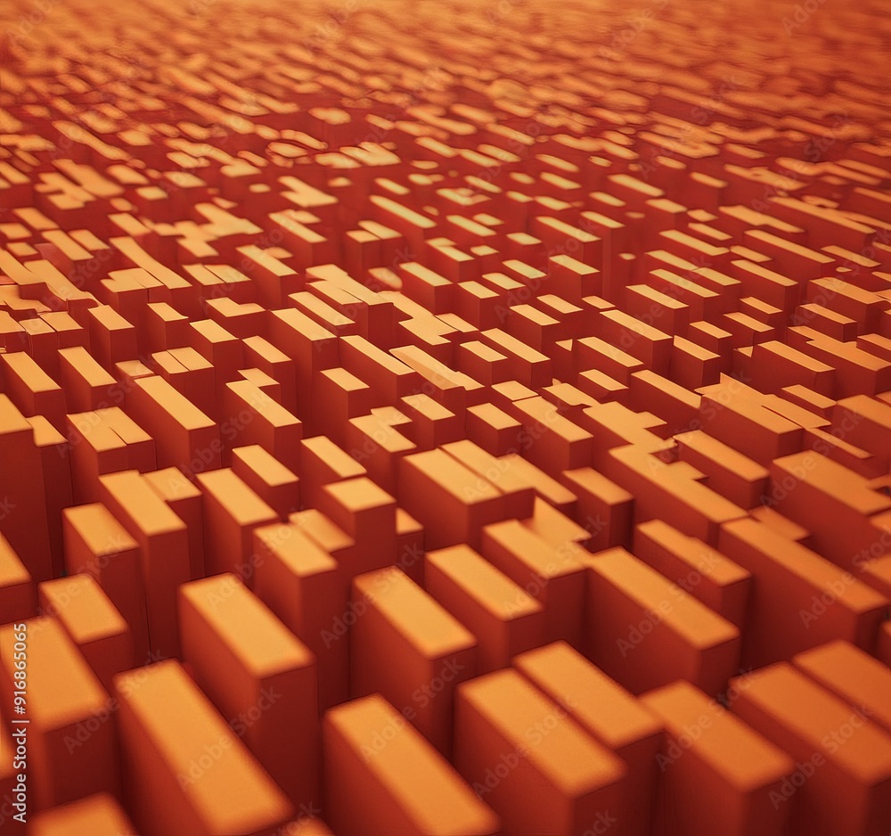 Poster 3D densely packed grid orange cubes, creating textured and visually striking pattern.