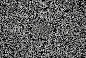 black and white spiral pattern, with central circle and concentric rings radiating outward.