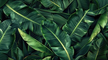 Intricate texture of green banana leaves for backdrop