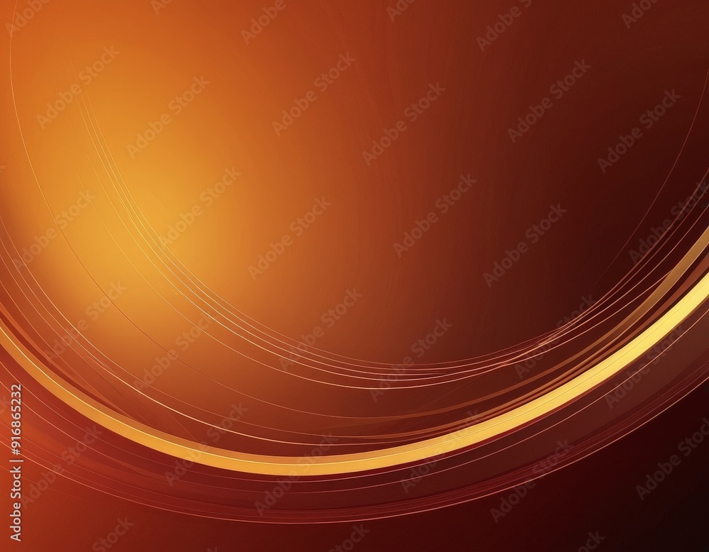 Poster gradient background transitions from warm orange to deep red, with curved line light and dark brown 