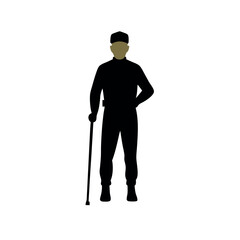 a young man stand with cane vector art illustration, solid color vector, isolated white background