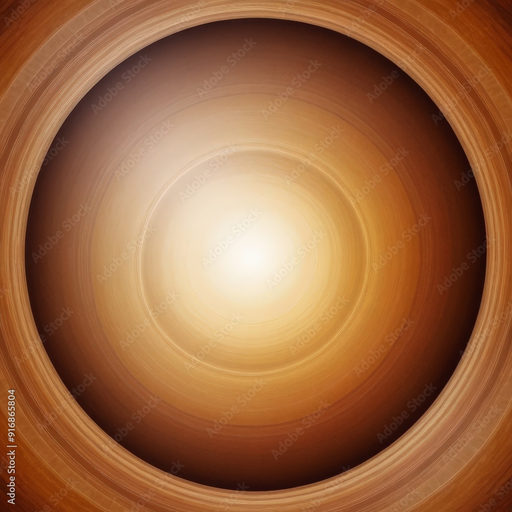 Poster circular pattern concentric circles in warm brown and orange hues, with bright light source at the c
