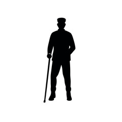 a young man stand with cane vector art illustration, solid color vector, isolated white background