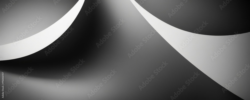 Poster monochromatic abstract composition features curved lines and shapes in shades gray and white, creati