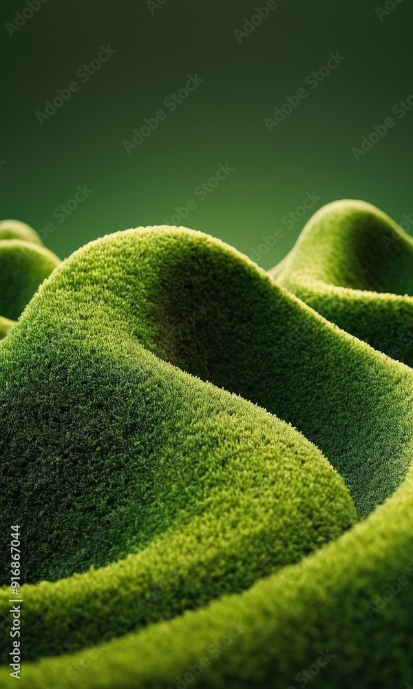 Poster close-up view lush, green landscape with undulating hills and valleys, creating sense depth and move