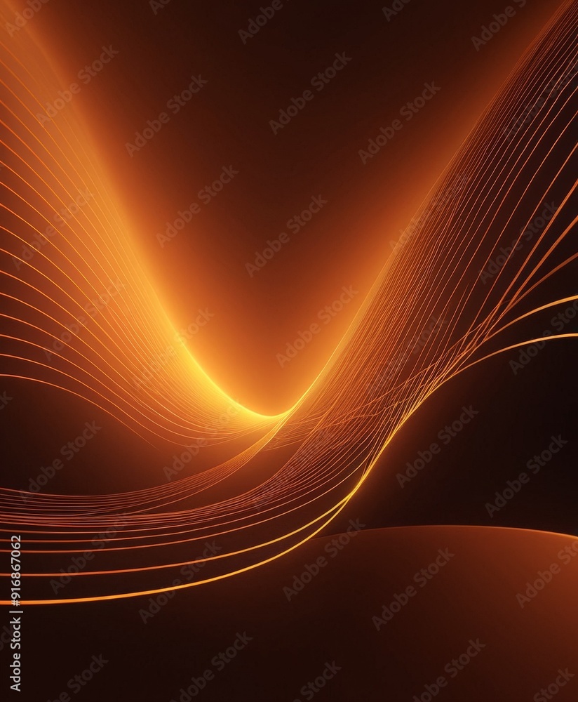 Poster digital wave-like pattern with gradient orange and brown hues, creating sense motion and energy.