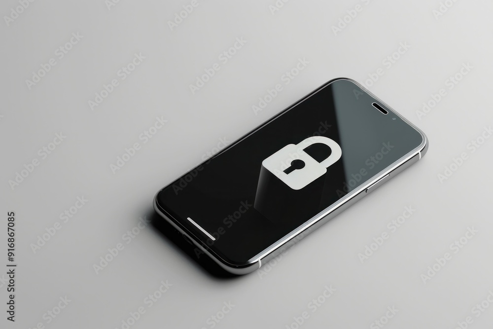 Poster smartphone with a lock icon displayed on the screen, symbolizing security and privacy the phone is p