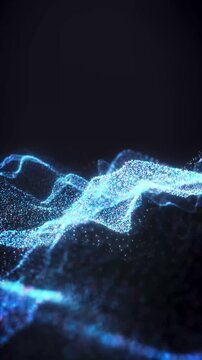 Digital Particle Waves: A Mesmerizing Abstract 4K Vertical Background in Red and Blue Hues. Dynamic Flowing Motion of Digital Particles Creating Abstract Wave Patterns for Futuristic and Modern Visual