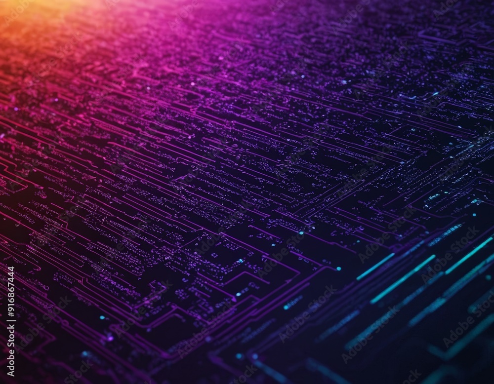 Aufkleber complex digital circuit board with grid-like pattern blue and purple lines, illuminated by gradient 