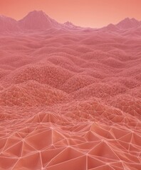 Fototapeta premium digital pink, abstract landscape with mountains and hills, featuring gradient effect and textured surface.