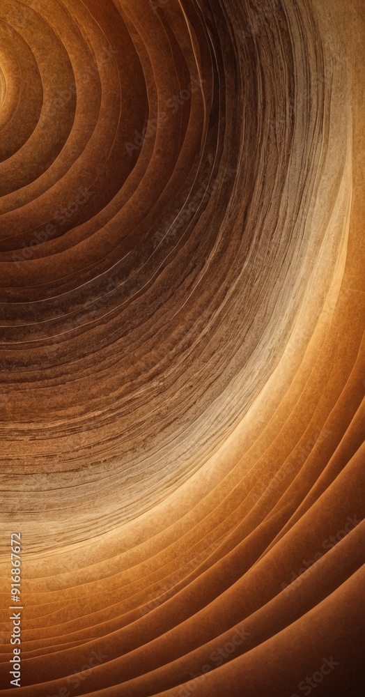 Poster close-up view spiral pattern, with gradient brown and orange hues, creating sense depth and movement