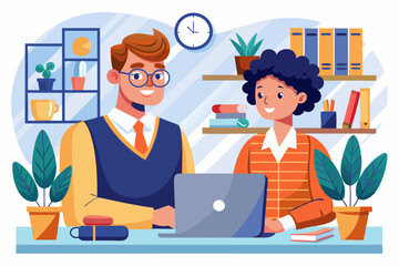 Student And Teacher Office vector illustration.