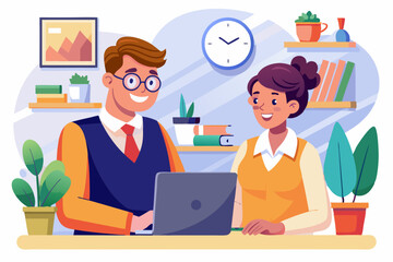 Student And Teacher Office vector illustration.