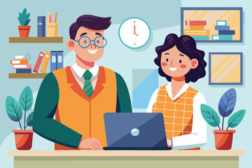 Student And Teacher Office vector illustration.