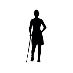 a young lady are standing with cane vector silhouette isolated white background