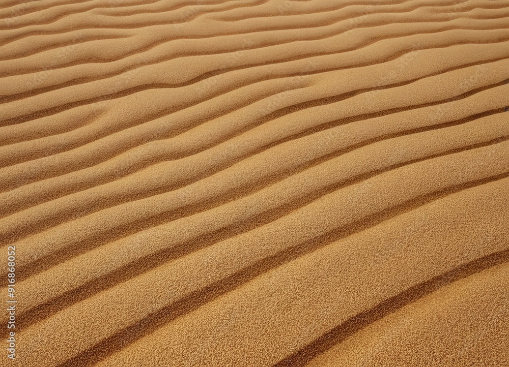 Poster close-up view sandy beach, with undulating lines and ripples created by the wind, evoking sense move
