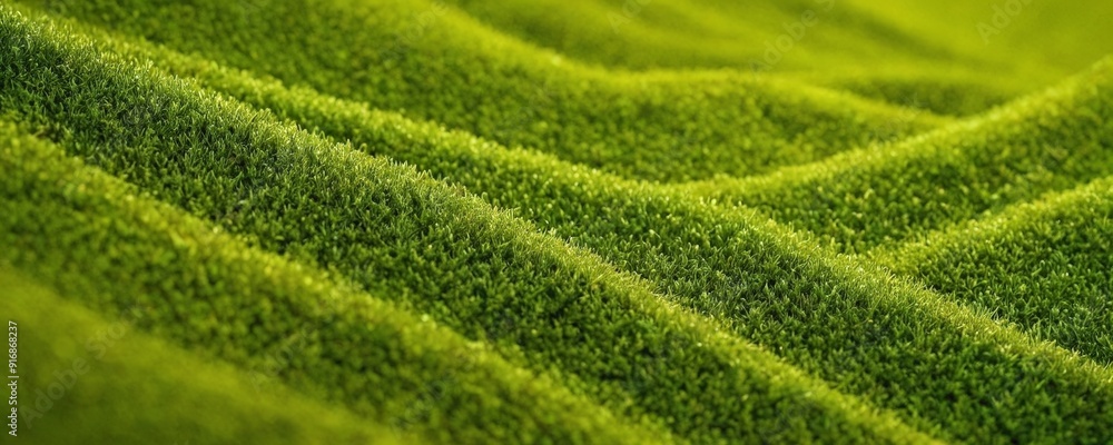 Poster close-up view textured green surface, resembling grassy field or carpet, with slight diagonal line p