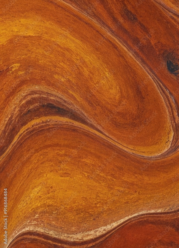 Poster close-up view wooden surface with swirling pattern warm brown hues, creating sense movement and text