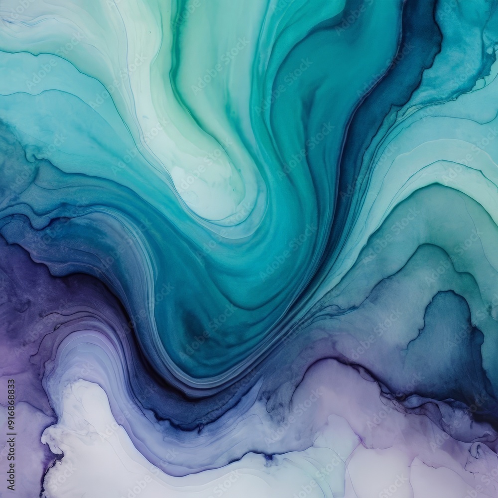 Poster abstract featuring swirling patterns blue, green, and purple hues, creating dynamic and visually cap