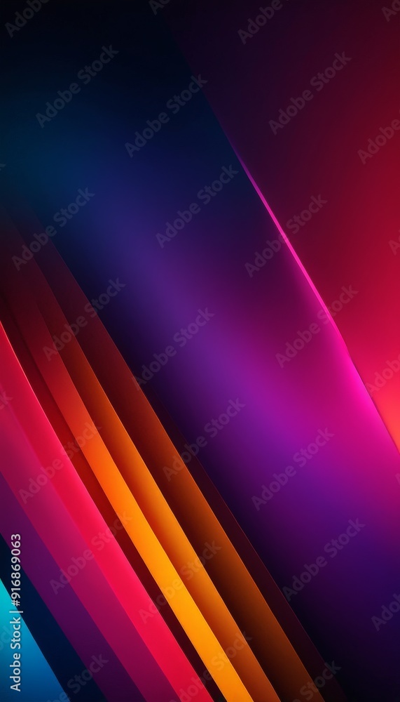 Poster diagonal pattern vibrant stripes in red, orange, yellow, and blue, with gradient effect transitionin