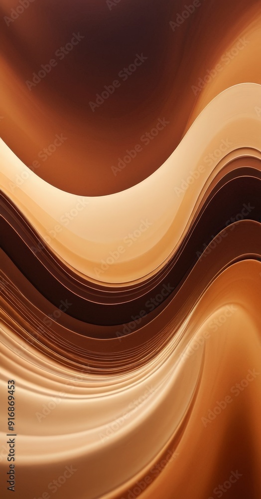 Poster close-up view wavy pattern in shades brown and orange, with gradient effect that transitions from li
