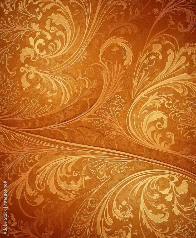 Poster abstract golden pattern with swirling, curving lines and shapes, creating sense movement and depth.