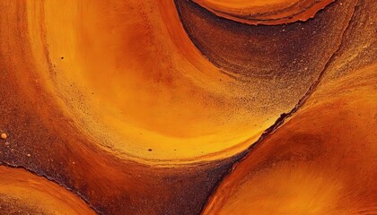 abstract painting features vibrant mix orange and brown hues, with central curved shape and textured surface.
