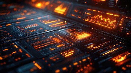 Detailed close-up of a 3D business analysis tool with charts