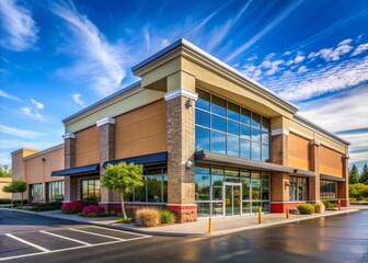 Modern exterior of a well-known American supermarket chain's store, featuring a large sign and logo, surrounded by a landscaped entrance and parking lot.