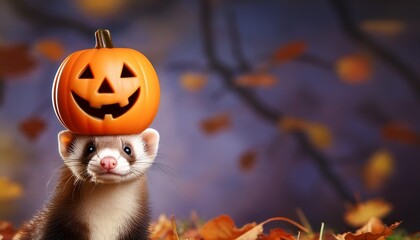 Naklejka premium フェレットとハロウィーンとコピースペース（ferret and halloween and copy space） 