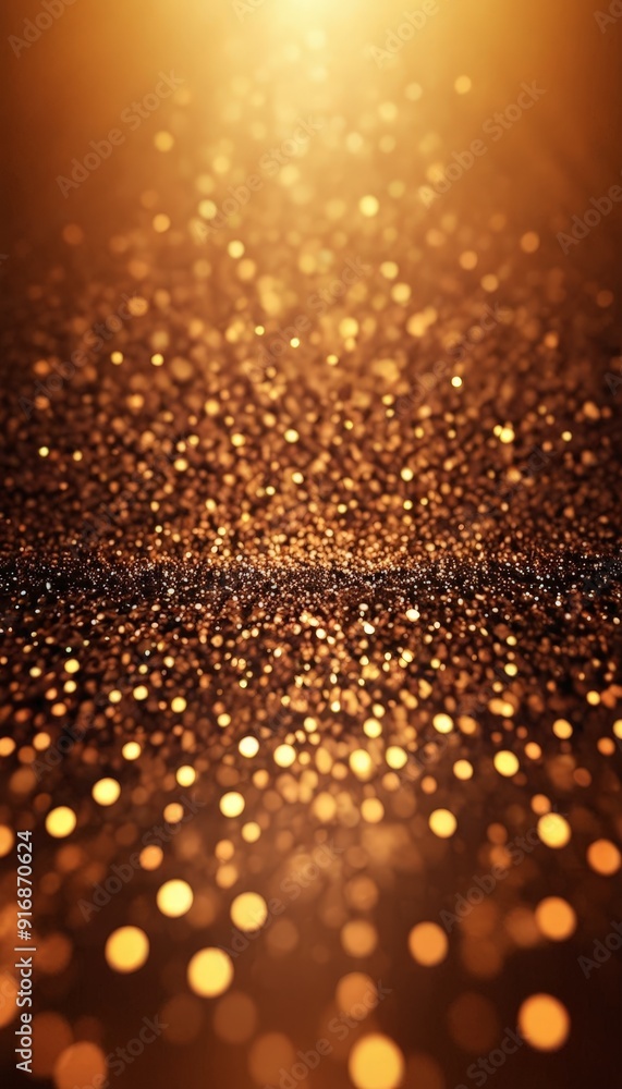Poster close-up view golden glittering background, with gradient warm and cool tones, creating visually str