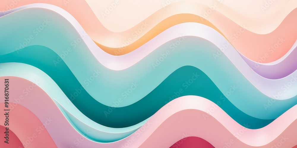 Poster vibrant abstract background features wavy lines in various pastel shades, creating dynamic and visua