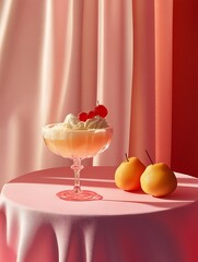 fruit dessert with cream in glass