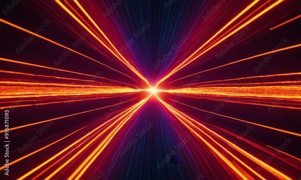 Poster vibrant abstract featuring symmetrical pattern radiating orange and red lines, creating sense depth 