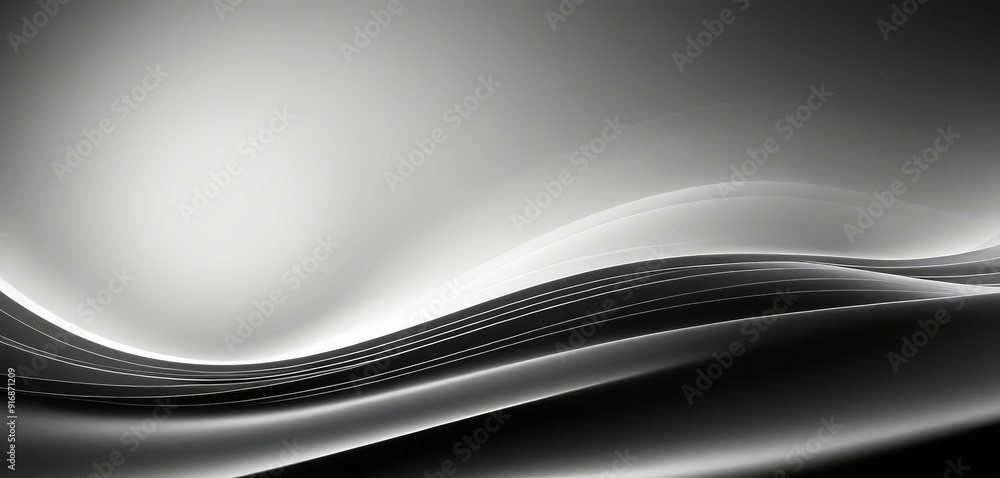 Poster black and white abstract featuring wavy line with gradient background.