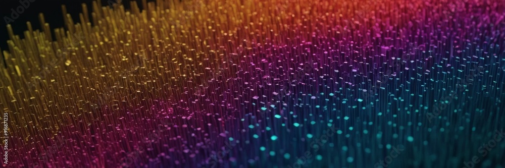Poster vibrant abstract pattern multicolored lines and dots, resembling rainbow or spectrum, creates dynami