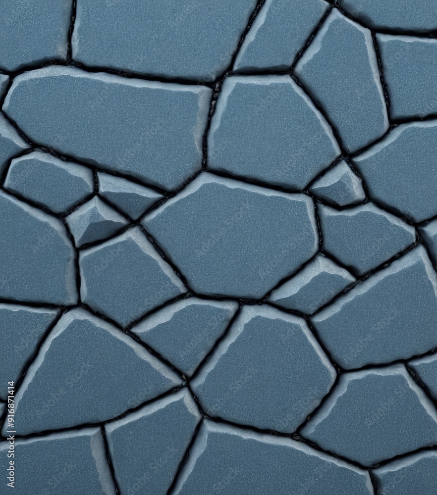Poster close-up view textured surface with pattern irregularly shaped blue and gray stones or blocks, creat
