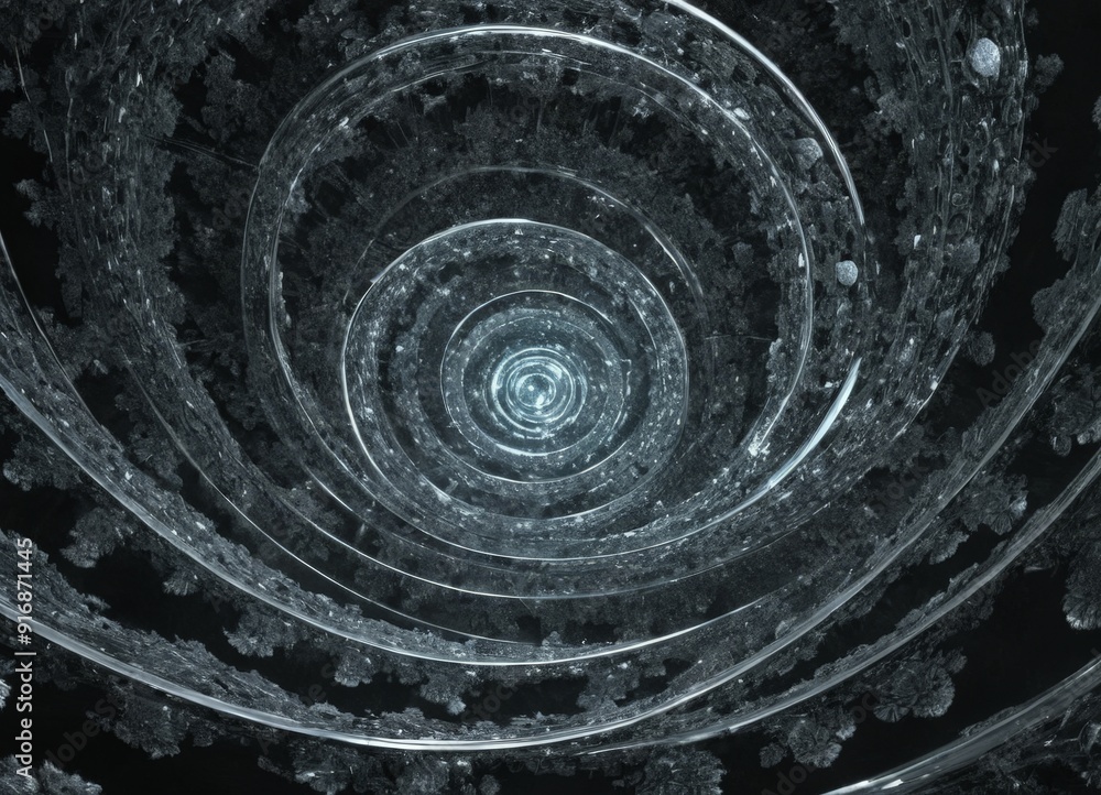 Poster spiral pattern concentric circles, varying in size and color, creates mesmerizing visual effect agai