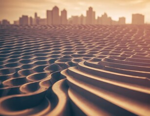 Obraz premium city skyline is depicted in the background, with wave-like pattern in the foreground, creating sense depth