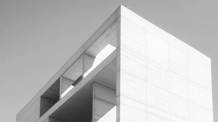 Fototapeta premium Minimalist white concrete building with geometric cutouts and shadows