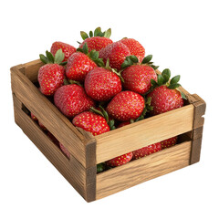 A wooden crate filled with strawberries.