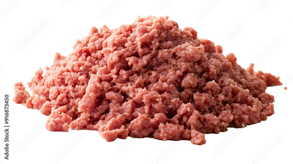 Poster minced meat isolated on a white background with full depth of field, sharp focus