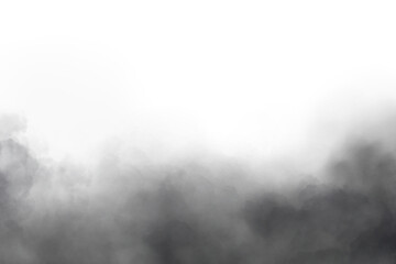 Dark misty cloud with fog or smog on white background, abstract texture effect, isolated transparent special effect, aromatherapy concept, seamless smoke background, PNG format