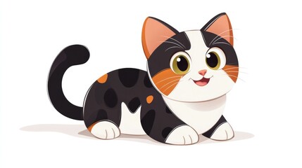 Obraz premium Cute anime cat with a playful tail, joyful expression, vector illustration on a white background