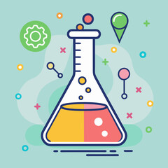 Erlenmeyer flask-lab instrument line art vector illustration 