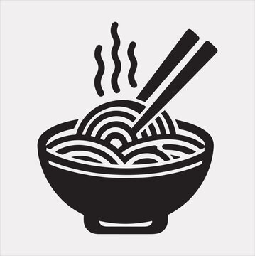recommend clip art: Noodles bowl line art vector silhouette on a white background