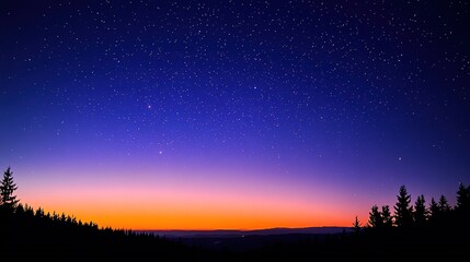 Fototapeta premium Sunset Transitioning into a Starry Sky: Horizon Blending from Warm Sunset to a Night of Stars