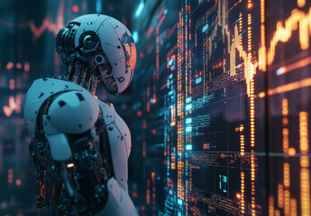Fototapeta premium AI Trader: Crypto Robot Monitoring Forex Market Trends
